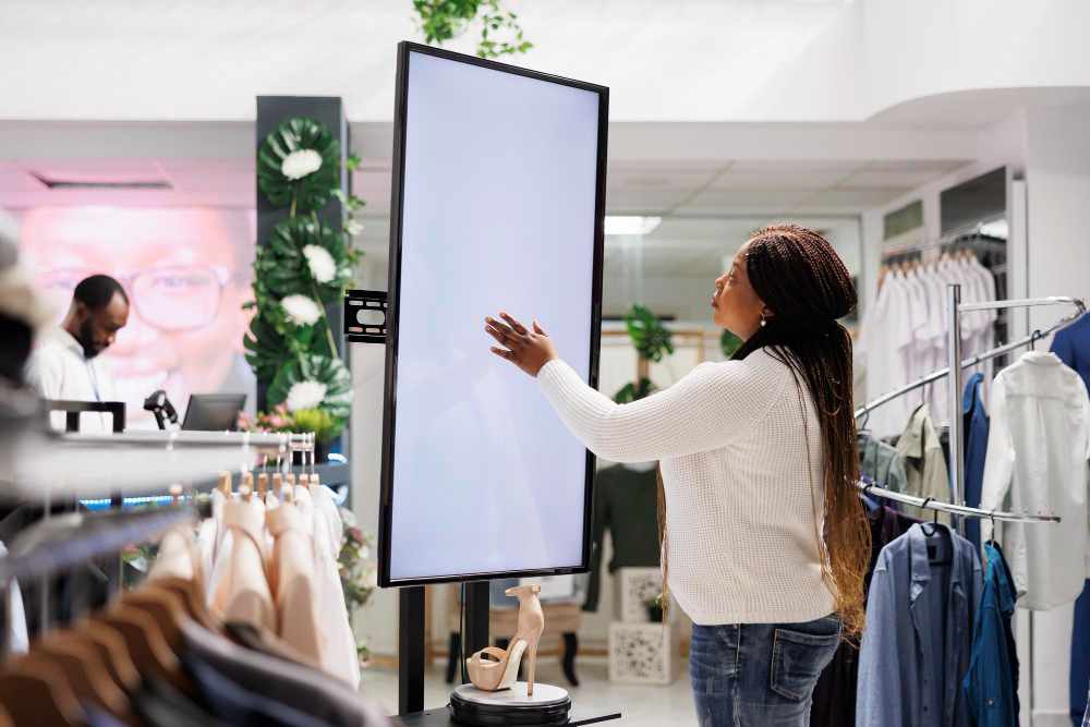 A persom looking at a LED screen display