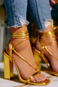 gold chunky heels