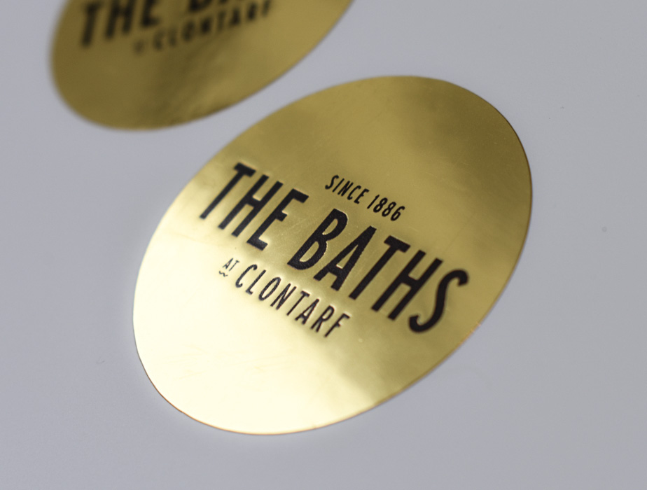 clear labels with gold foil print