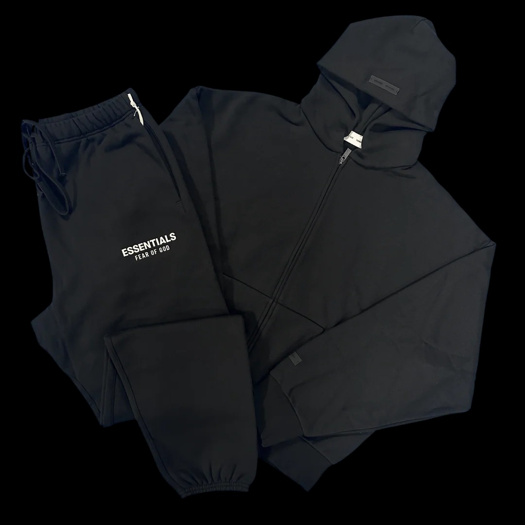 Essentials Fear Of God Jet Black Zipper Tracksuit