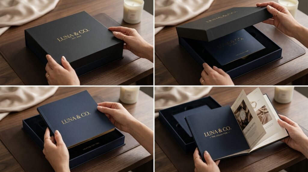 Eco-friendly booklet packaging made with recycled kraft cardboard materials